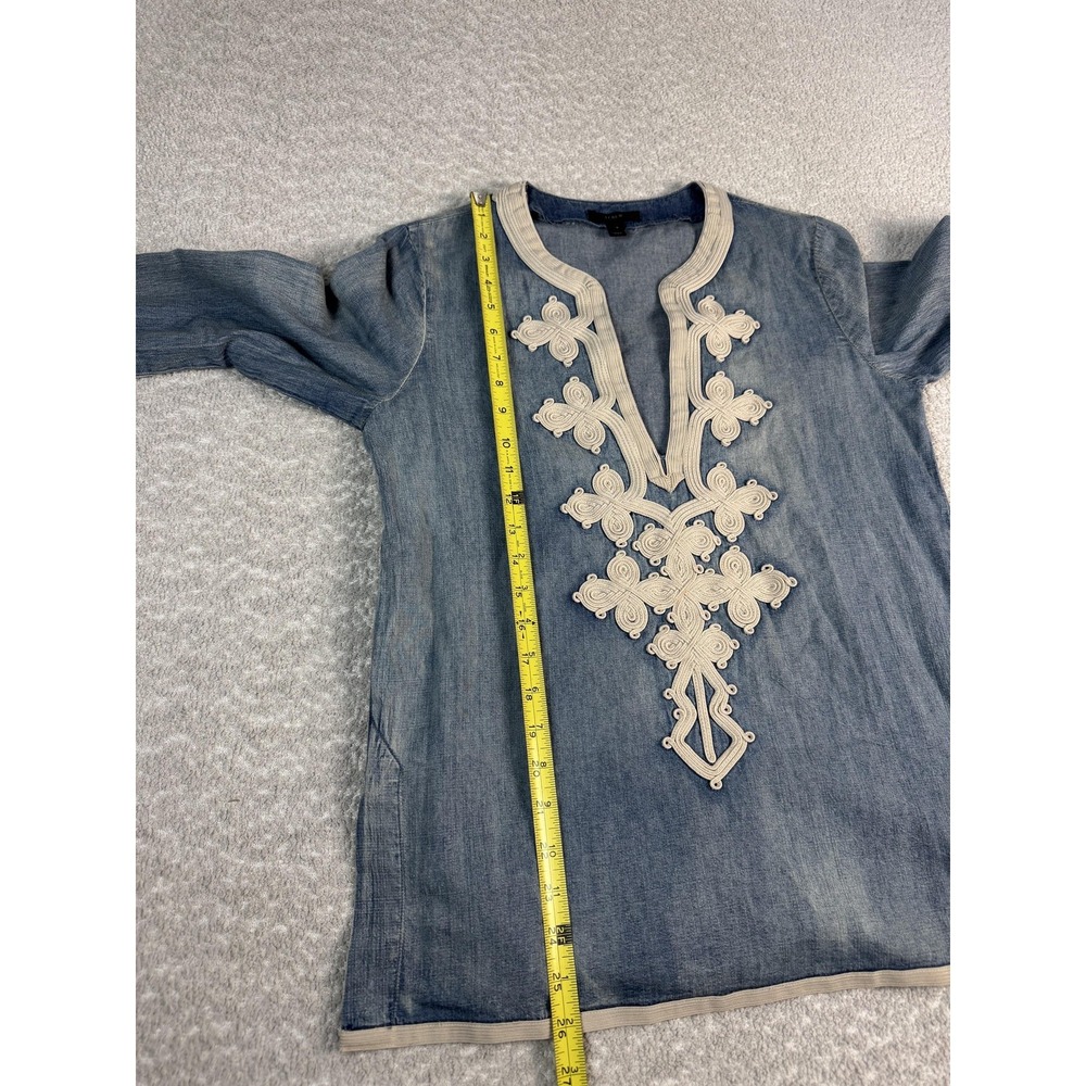 J.CREW Blouse Womens 2 Blue Chambray Embroidered V Neck Long Sleeve Tunic Top - Picture 5 of 7